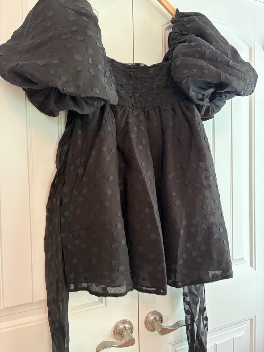 AJE La Piscine NWT Dotted Chiffon Puff Sleeve Bow Back Mini Dress Size 4 US Sz 0 - Picture 6 of 16